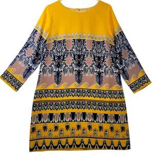 J. Crew Tribal Paisley Scroll Shift Dress 8 Yellow Colorful Feminine Bohemian